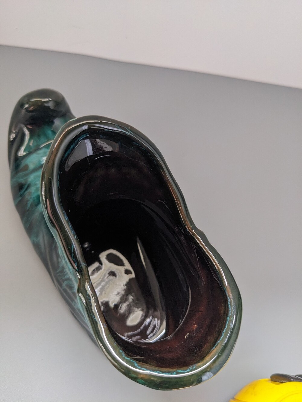 BMP Shoe Drip Glaze Ceramic Green Blue Vintage Canadian Pottery Vase - Picture 3 of 6